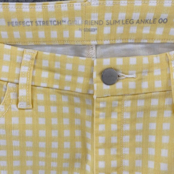 Chicos Jeans Womens 00 US 2 Yellow Check Perfect Stretch Girlfriend Slim Ankle - Picture 5 of 12
